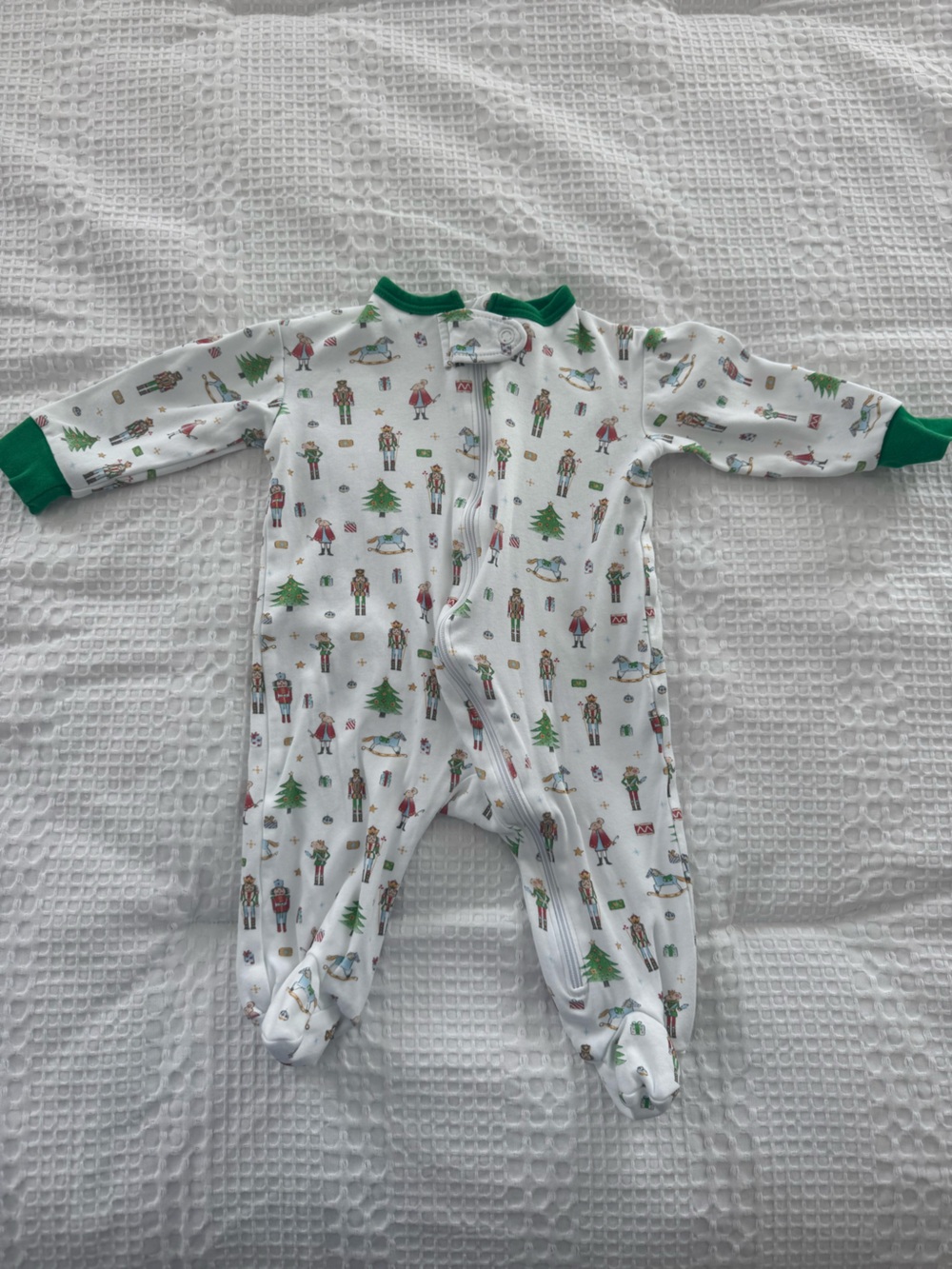 White Holiday Print Footed Pajamas